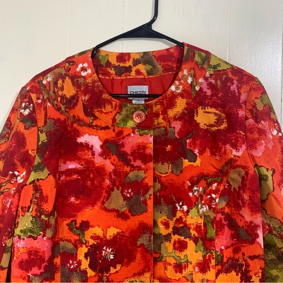 CHICO’S Chico’s Fall Cocktail Orange Red Floral Button Closure Blazer Size Large - Picture 3 of 13